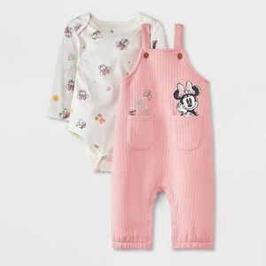 NWT Pink Minnie Mouse Overalls with Floral Onesie - 3-6 mo